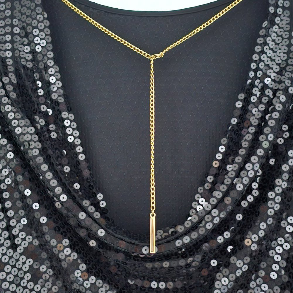 Michael Kors Sequin Draped Cowl with MK Chain - Picture 8 of 15